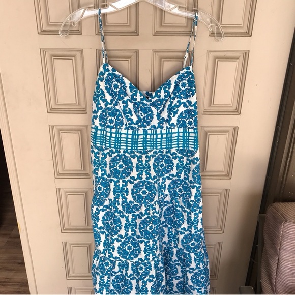 Tommy Hilfiger Summer Dress Sz6 Spaghetti Straps Ruffle Hem Aqua/White - Picture 1 of 10